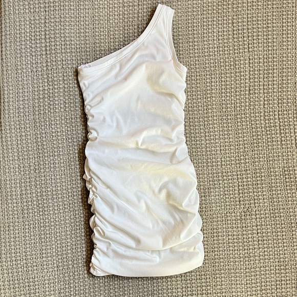 Lulu's White Ribbed Rushed Dress - Picture 5 of 6